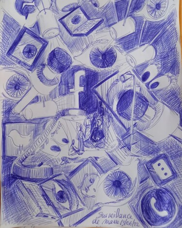 Drawing titled "Surveillance de mas…" by Diane Medus, Original Artwork, Ballpoint pen