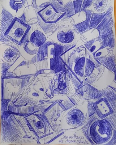 Disegno intitolato "Surveillance de mas…" da Diane Medus, Opera d'arte originale, Biro