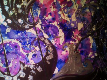 Peinture intitulée "Tempête en mer froi…" par Diane Medus, Œuvre d'art originale, Encre