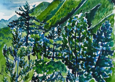 Peinture intitulée "Vallée de l'Estéron…" par Diane Medus, Œuvre d'art originale, Aquarelle