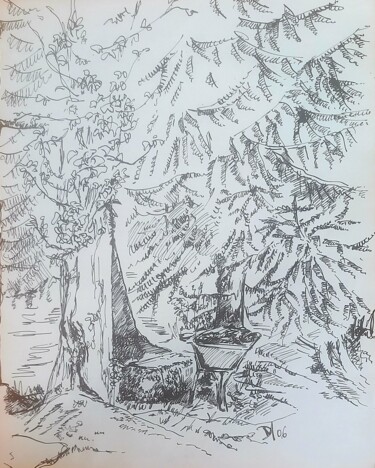 Drawing titled "Vimpère l'étang, 20…" by Diane Medus, Original Artwork, Ink