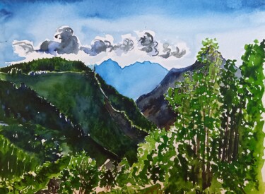 Malerei mit dem Titel "Vue prise de Valmei…" von Diane Medus, Original-Kunstwerk, Aquarell