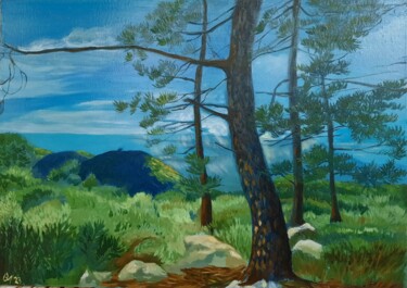 Painting titled "Vue du Mont Macaron…" by Diane Medus, Original Artwork, Oil