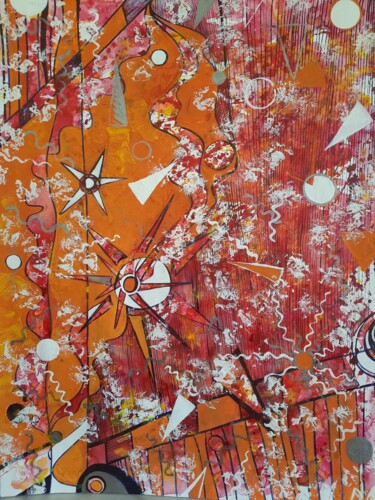 Pittura intitolato "Orange et blanc, 20…" da Diane Medus, Opera d'arte originale, Inchiostro