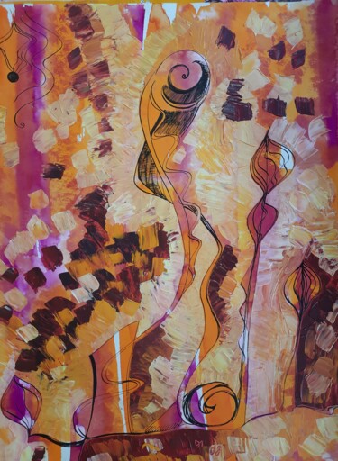 Painting titled "Fleurs tropicales" by Diane Medus, Original Artwork, Acrylic