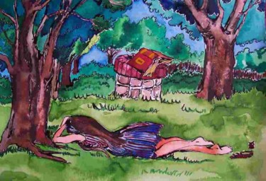 Painting titled "Follette endormie" by Diane Medus, Original Artwork, Oil