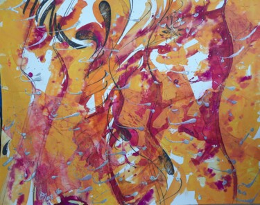 Painting titled "Valse orange" by Diane Medus, Original Artwork, Oil