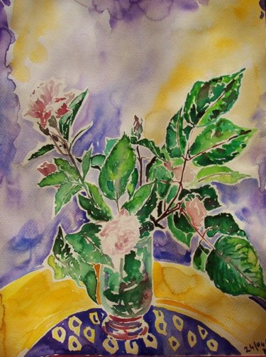 Painting titled "Bouquet de roses" by Diane Medus, Original Artwork, Watercolor