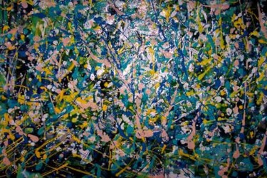 Painting titled "Jaune et turquoise" by Diane Medus, Original Artwork, Acrylic