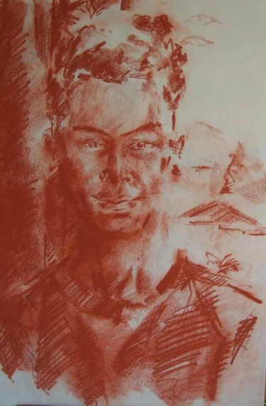 Dessin intitulée "Portrait de Patrice…" par Diane Medus, Œuvre d'art originale, Conté