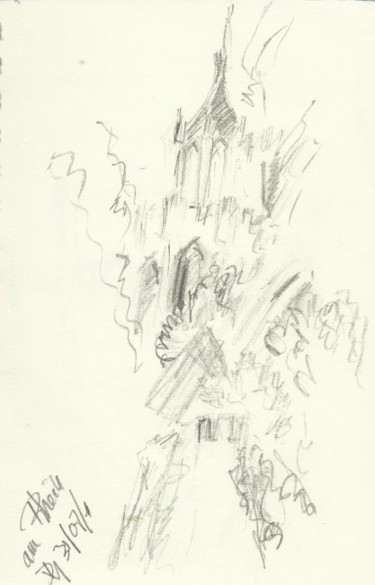 Zeichnungen mit dem Titel "Am Rhein" von Diane Medus, Original-Kunstwerk, Bleistift