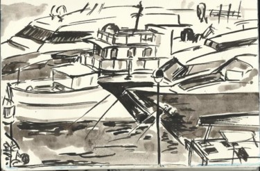 "Au port de Nice 27…" başlıklı Tablo Diane Medus tarafından, Orijinal sanat, Mürekkep