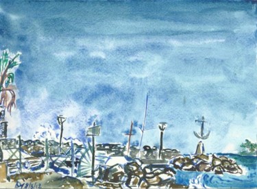 Malerei mit dem Titel "Bord de mer à Beaul…" von Diane Medus, Original-Kunstwerk, Aquarell