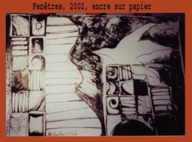 Disegno intitolato "Fenêtres" da Diane Medus, Opera d'arte originale, Inchiostro