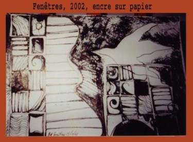 Dessin intitulée "Fenêtres" par Diane Medus, Œuvre d'art originale, Encre