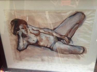 Dessin intitulée "Femme nue allongée" par Diane Serard, Œuvre d'art originale, Gouache