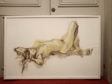 Dessin intitulée "Femme nue étendue" par Diane Serard, Œuvre d'art originale, Encre