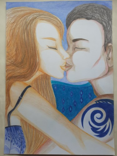 Drawing titled "Bisous" by Diane Serard, Original Artwork, Pencil