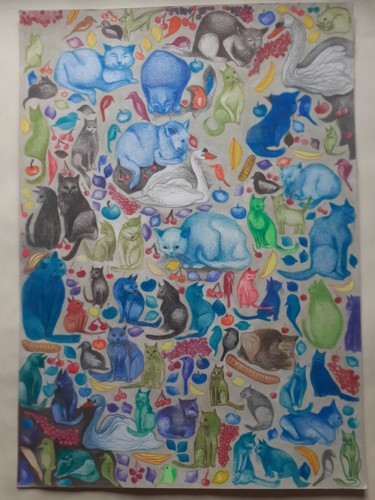 Dessin intitulée "Cats!" par Diane Serard, Œuvre d'art originale, Crayon