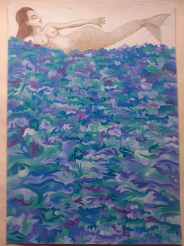 Dessin intitulée "La sirène et le pla…" par Diane Serard, Œuvre d'art originale, Crayon