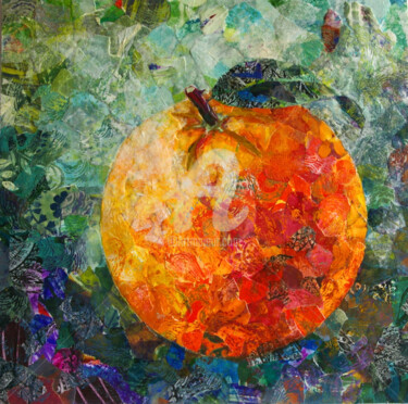 Collages titled "fruithree" by Diane Bonan, Original Artwork, Collages Mounted on Wood Panel