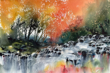 Painting titled "La rivière" by Diane Beaulieu, Original Artwork, Watercolor