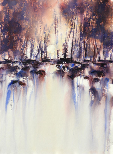 Peinture intitulée "Promenade hivernale" par Diane Beaulieu, Œuvre d'art originale, Aquarelle