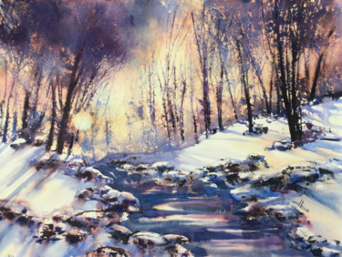 Painting titled "Mon bel hiver" by Diane Beaulieu, Original Artwork, Watercolor