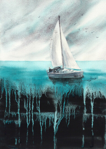 Painting titled "Au dessus des abyss…" by Diane Beaulieu, Original Artwork, Watercolor