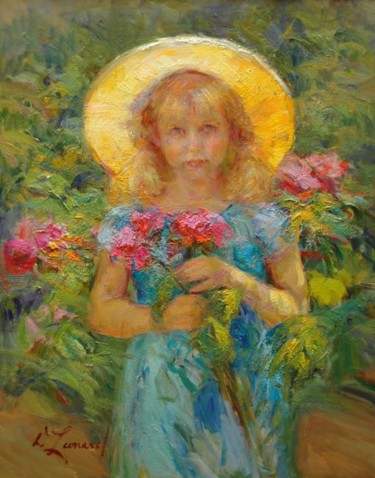 Peinture intitulée "Little Flower Girl" par Diane Leonard, Œuvre d'art originale, Huile