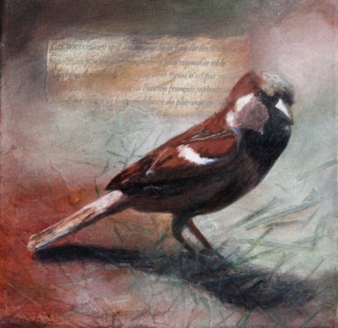 Painting titled "Moineau/Sparrow" by Diane Luce, Original Artwork, Acrylic