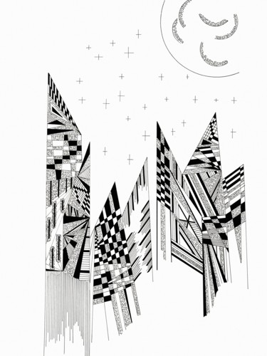 Dessin intitulée "NYC sous les étoiles" par Diane Segard, Œuvre d'art originale, Marqueur