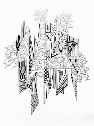 Dessin intitulée "Ville et campagne" par Diane Segard, Œuvre d'art originale, Marqueur