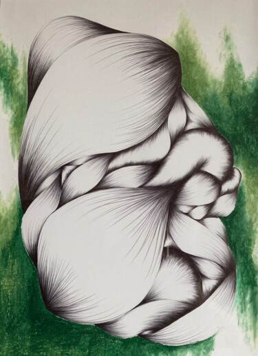 Рисунок под названием "En vert" - Diane Tham Vo, Подлинное произведение искусства, Шариковая ручка