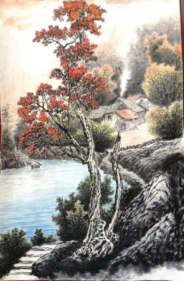 Ζωγραφική με τίτλο "人家" από Dianlan, Αυθεντικά έργα τέχνης, Μελάνι