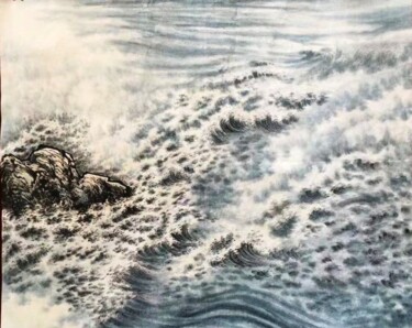 Картина под названием "海" - Dianlan, Подлинное произведение искусства, Пигменты