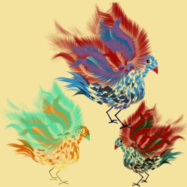 Digitale Kunst mit dem Titel "Birds with style." von Dianne Bauer, Original-Kunstwerk, Digitale Malerei