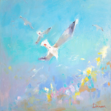 Schilderij getiteld "Air, Sea & Seagulls" door Tatyana Bashtannik (Tatyana Dianova), Origineel Kunstwerk, Olie