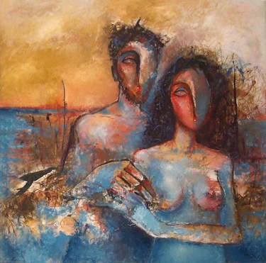 Painting titled "Couple Miraculé HI" by Dibasar, Original Artwork, Oil