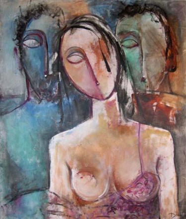 Картина под названием "Deux Amours" - Dibasar, Подлинное произведение искусства, Акрил Установлен на Деревянная рама для нос…