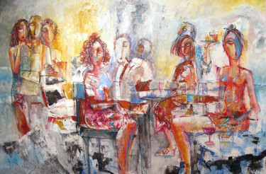 Pintura titulada "HISTOIRES AU BAR X" por Dibasar, Obra de arte original, Oleo Montado en Bastidor de camilla de madera