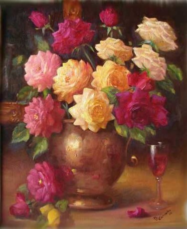 Pintura intitulada "Rosas e Vinho" por Di Carvalho, Obras de arte originais