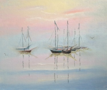 Painting titled "Лодки" by Dina Petrova, Original Artwork