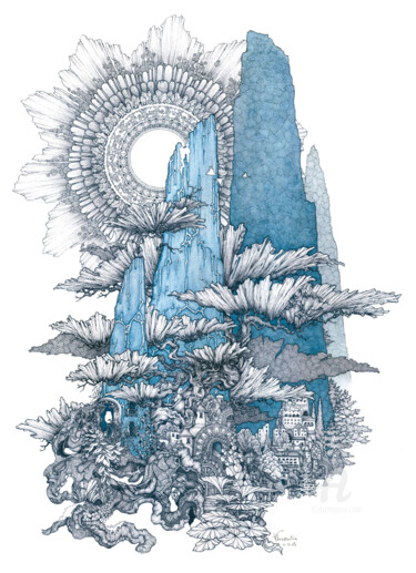 "Les Monts turquoises" başlıklı Tablo Didier Fleurantin tarafından, Orijinal sanat, Mürekkep