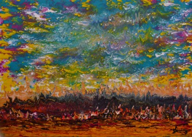 Painting titled "" didAUMland "" by Didier Aumignon (didAUM), Original Artwork, Oil Mounted on Wood Stretcher frame