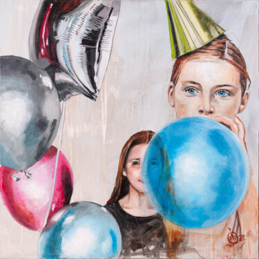 Painting titled "BALLOON-02-" by Didier Chastan, Original Artwork, Acrylic Mounted on Wood Stretcher frame