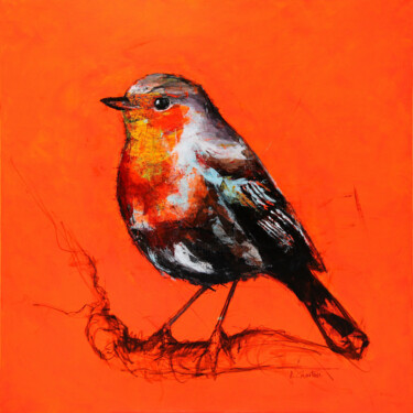 Painting titled "OISEAU 09" by Didier Chastan, Original Artwork, Acrylic Mounted on Wood Stretcher frame
