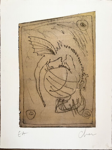 Prenten & gravures getiteld ""Dragon d'or"" door Didier Chenu, Origineel Kunstwerk, Lithografie