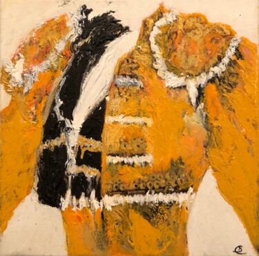 Painting titled "Le Torréador Orange" by Didier Colomès, Original Artwork, Oil Mounted on Wood Stretcher frame