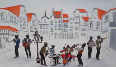 Картина под названием "Fête sur place publ…" - Didier Delcourt, Подлинное произведение искусства, Акрил